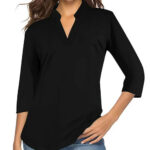 Casual Henley Work Tops Blouses